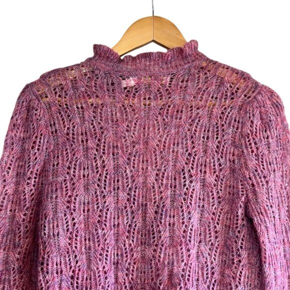 Bishop + Young ruffled v-neck open knit crochet sweater XS excellent condition - Picture 9 of 14